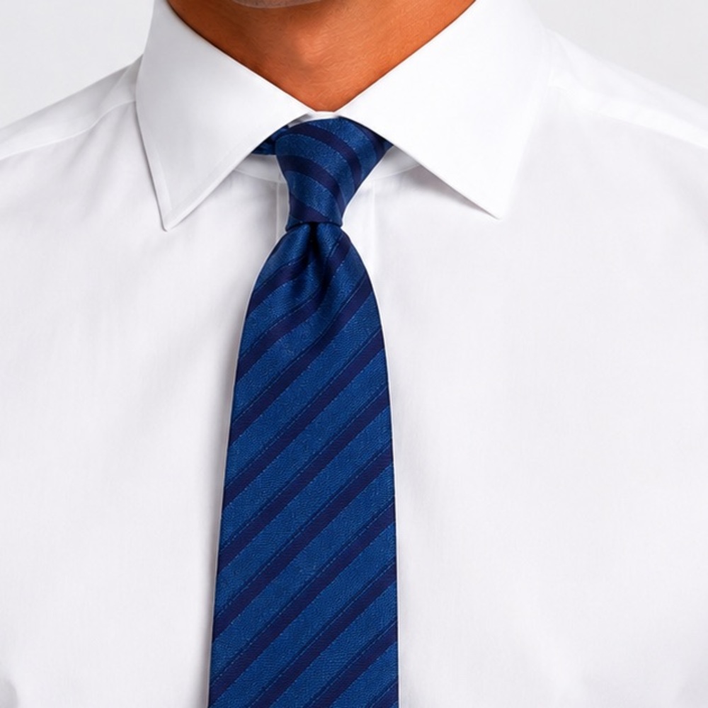 Kiton 100% Silk Tie in Regimental Repp Navy and Azure Stripes